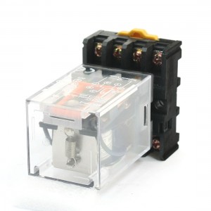 Industrial DC 24V Coil DPDT 8 Round Pin Power Relay w 35mm DIN Rail Socket