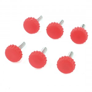 6 Pcs Red 6mm Male Threaded 32mm Length Knurled Grip Knobs