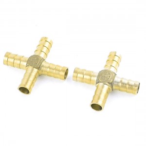 2 Pcs Brass 4 Way Cross Shape 10mm Hose Barb Connector Pipe Joint Fitting