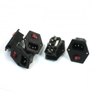 Panel Mount Fuse Holder IEC320 C14 Inlet Red Lamp DPST Switch Power Socket 5Pcs