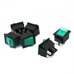 15A 250VAC 30A 125VAC Green Button DPST 4 Pin Snap in Mount Rocker Switch 6Pcs