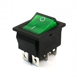 16A 250VAC 20A 125VAC 6 Pin DPDT ON/OFF 2 Position Green Indicator Rocker Switch
