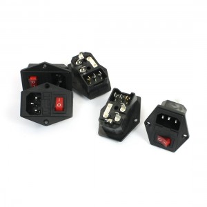 5Pcs Red Indicator 3 Pin SPST Rocker Switch Fuse Holder IEC320 C14 Power Socket
