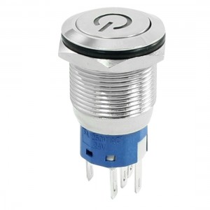 19mm Self Locking Blue LED 24V Stainless Steel Flat Push Button Switch SPDT