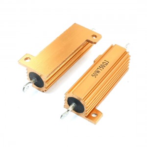 50W 750 Ohm Axial Wirewound Aluminum Clad Resistor Gold Tone 2 Pcs