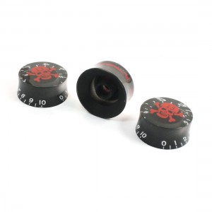 3Pcs Red Skull Print Plastic Insulated Guitar Voice Rotary Knob 0-10dB Scale