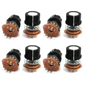 8Pcs 6mm Knurled Shaft 10Pin Rotary Switch Potentiometer 2-Pole 4-Position 2P4T