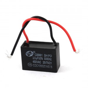 CBB61 Polypropylene Film Motor Run Capacitor AC450V 50/60Hz 2.0UF