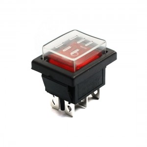 16A 250V 20A 125V AC 6P DPDT ON/OFF/ON Red Indicator Rocker Switch w Cover