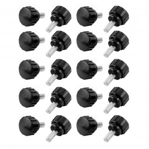 20pcs Black 5mm Thread Diameter 20mm Length Knurled Grip Knobs
