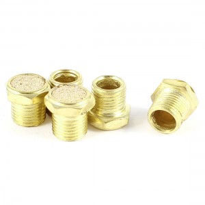5pcs Gold Tone 9.4mm Male Thread Pneumatic Exhaust Sound Muffler Silencer SLM-01