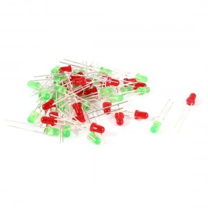 50 Pieces Straw Hat 3mm Dia Red Green LED Lamp Light Emitting Diodes DC 2.5-3.0V