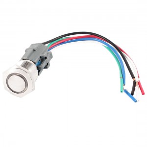 Flat Head SPDT 19mm DC 12V Green Pilot LED Lamp Metal Locking Push Button Switch