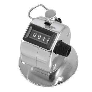 Silver Tone Metal Round Base 4 Digits Hand Tally Counter w Ring