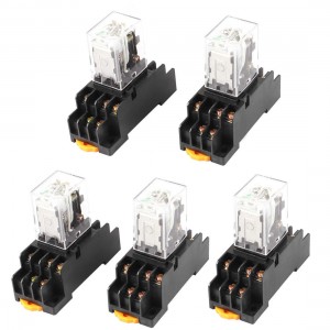 DC 12V Coil Green Indicator Lamp 3PDT 11 Pins Power Relay 5 Pcs + Socket Base