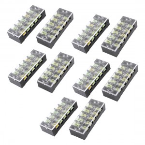 10 Pcs Dual Row 5 Position Covered Screw Terminal Block Strip Black 600V 25A