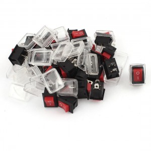 30 Pcs AC 125V/10A 250V/6A 2Pin SPST ON-OFF Rocker Switches Red w Cover