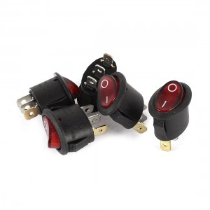 AC 250V 6A AC 125V 10A 3Pins SPST ON/OFF Red Indicator Lamp Rocker Switch 5 Pcs