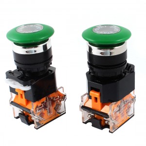 AC 660V 10A Green Mushroom Cap Momentary Emergency Stop Press Button Switch 2Pcs