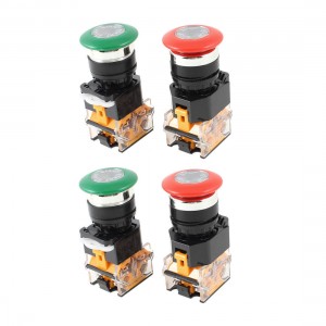 AC 660V 10A DPST Red Green Mushroom Cap 4 Terminal Emergency Stop Switch 4Pcs