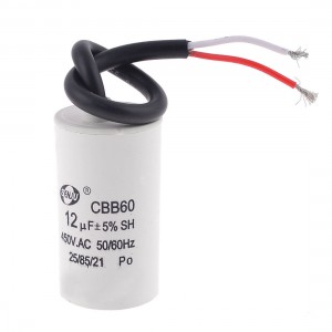 CBB60 12uF 5% AC 450V Metalized Polypropylene Film Motor Capacitor