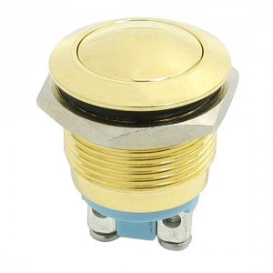 19mm 3A AC 250V Momentary Metal Power Push Button Switch 1NO Gold Tone