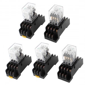 5 Pcs DC 220V Coil 4PDT Green LED General Purpose Power Relay w Socket Base