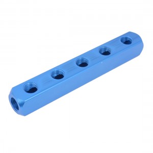 Pneumatic Cylinder 5 Way 8 Ports Aluminum Air Manifold Block Splitter Blue