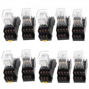 10 Pcs DC 220V Coil 4PDT Green LED General Purpose Power Relay w Socket Base