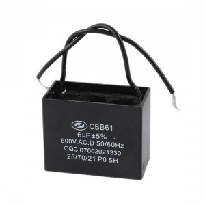 Black CBB61 6uF 50/60 Hz Wire Motor Running Capacitor AC 500V