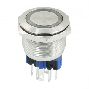 DC24V Yellow LED DPST 22mm Momentary Stainless Steel Push Button Switch