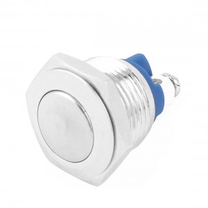 DC 3-250V SPST Round Flat Head 16mm Thread Momentary Metal Push Button Switch