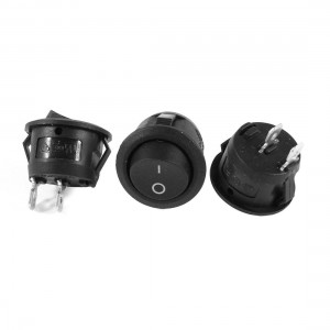 3 Pcs SPST Black Button 2 Pin On/Off Round Rocker Switch AC 10A/125V 5A/250V