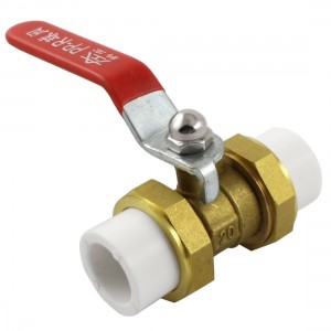 Double Headed 19mm to 19mm Red Lever Handle Brass PPR Ball Valve