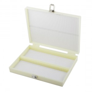 Beige Plastic Shell 100 Slots Microscope Glass Slide Box w Metal Clasp