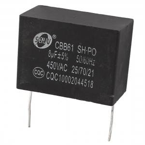 CBB61 AC 450V 8uF 50/60Hz Nonpolar Wired Motor Run Capacitor Black for Fan