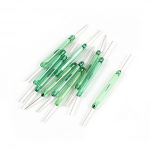 10 x Silver Tone Round Leads Green Glass Tube Normally Open NO Reed Switch 28mm