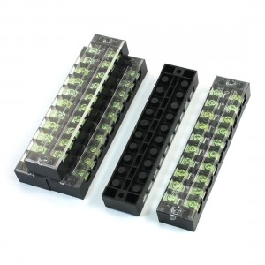 5pcs TB 2510L Two Rows 10 Position Covered Barrier Screw Terminal Block 600V 25A