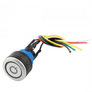 DC 12V 20mm SPDT Latching Metal Ring Blue LED Light Car Push Button Switch