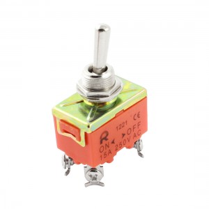 AC250V 15A 12mm DPST 4 Screw Terminal ON/OFF Locking Toggle Switch Orange