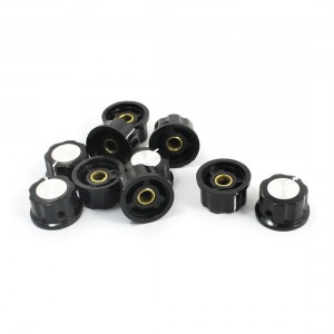 10pcs 6mm Round Shaft Dia Potentiometer Knobs Caps Hat Black