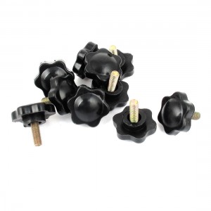10pcs Black Plastic 25mm Head Diameter Star Clamping Knobs M5 x 12mm