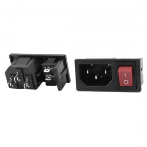 AC 10A 250V ON/OFF Red Button Rocker Switch IEC320 C14 Inlet Power Socket 2 Pcs