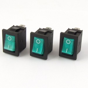 3pcs Green Light ON/OFF I/O SPST Snap In Rocker Switch 3Pin 6A/250V 10A/125V AC