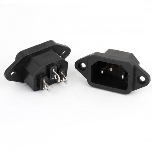 AC250V IEC 320 C14 Male Plug 3P Screw Type Power Inlet Socket Adapter Black 2Pcs