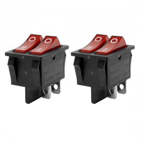 Pair Red Button Dual SPST On-Off Snap in Mount Rocker Switch 15A/30A 250VAC