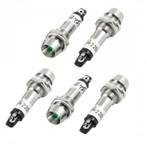 AC 220V 2 Pins 8mm Threaded Green LED Light Signal Indicator Lamp 5 Pcs