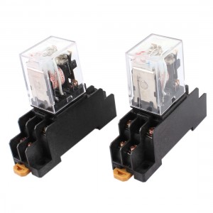 2 Pcs AC 220V Coil DPDT 8 Pin Red LED General Purpose Power Relay w Socket Base