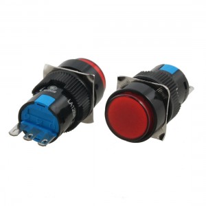 2 Pcs Red Round Cap 3P SPDT Latching 16mm Push Button Switch AC 250V 5A Amp