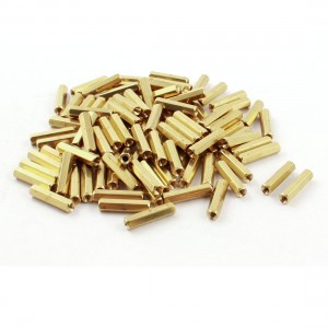 100 Pcs M3 x 20mm Female Thread Gold Tone Brass Hexagonal Standoff Spacer